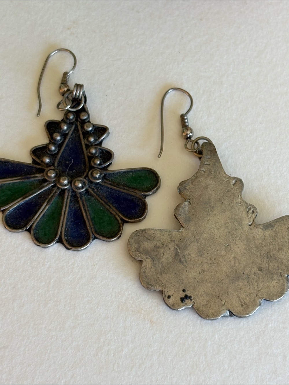 Blue & Green Fan-Shaped Drop Earrings - Women Jewelry